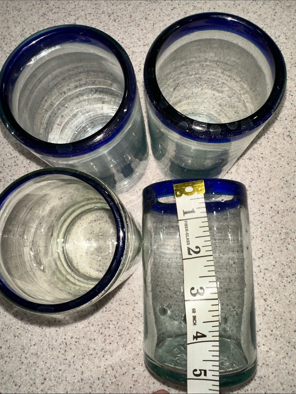 Handblown Clear Glass Tumbler with Cobalt Blue Rim - Set of 4